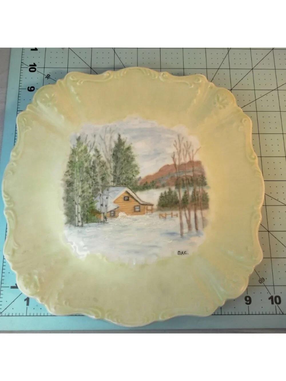 Winter Cabin Mountain Scene Plate Doris Crawford Signed Steamboat Springs Co